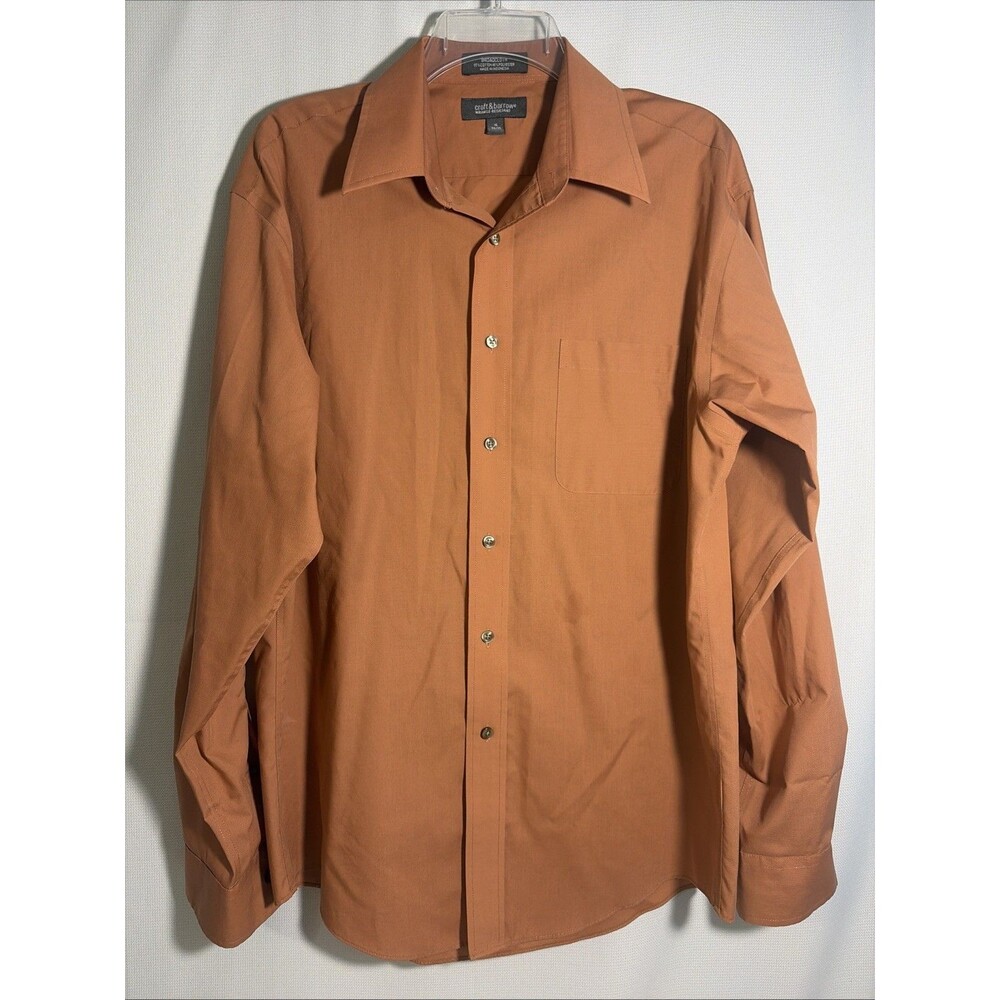 Croft & Barrow Mens Broadcloth Wrinkle-Resistant L Button Up Shirt 16 Brown/Rust